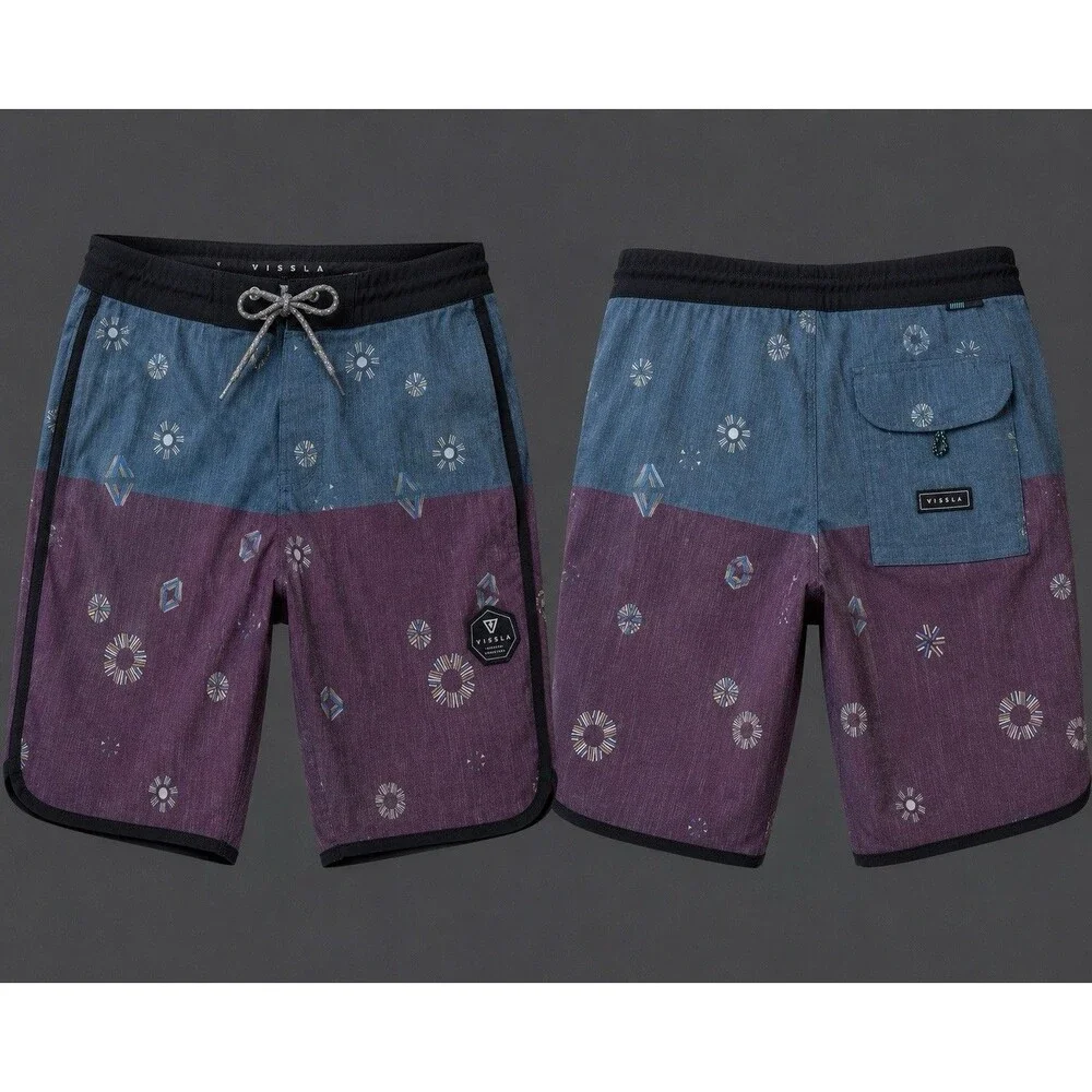 Vissla Blue Purple Floral Upcycle Stretch Board Shorts 30